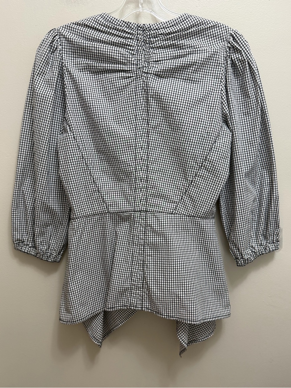 Proenza Schouler White Label Top Puff Sleeve  Handkerchief Hem Gingham Black - Picture 3 of 10